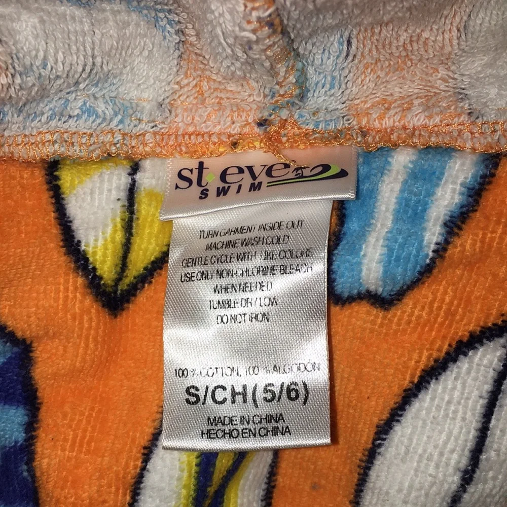 Orange Hooded Kids Robe with Surfboard Print